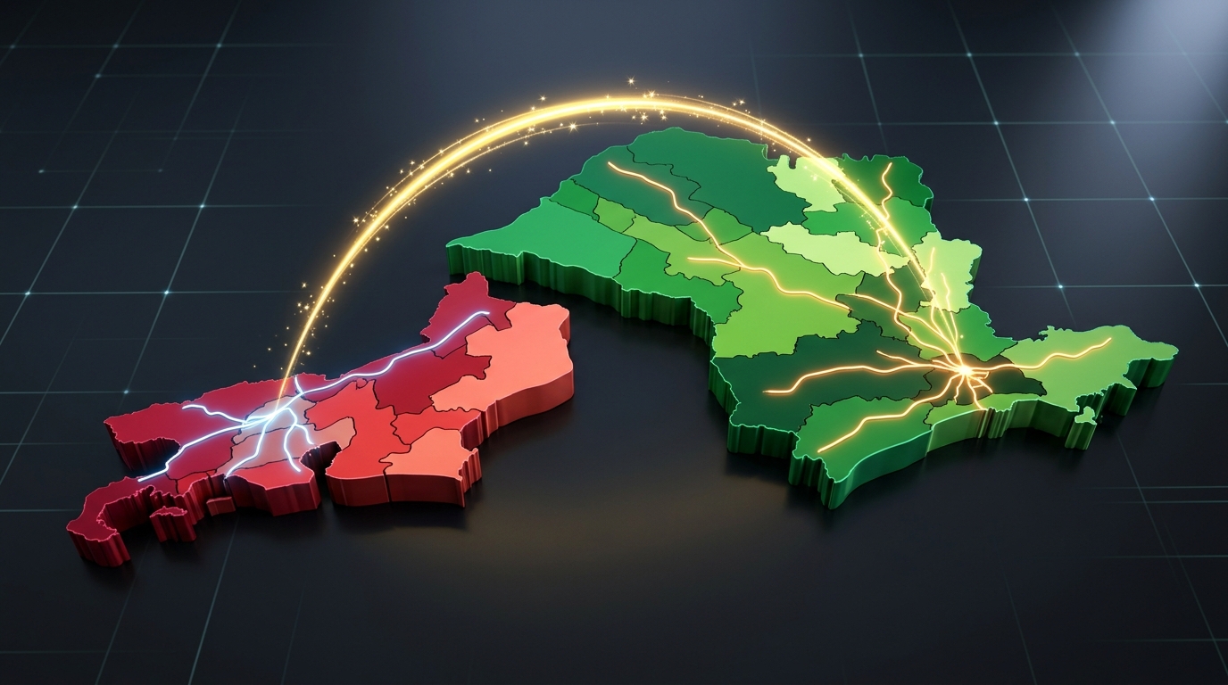 Mapa 3D Cartográfico Realista de Cobertura Logística TransPar - São Paulo (Verde) e Rio de Janeiro (Vermelho)